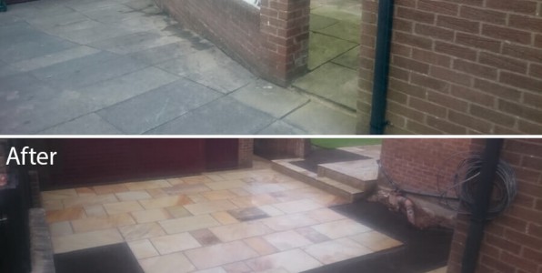 before and after garden patio in worsthorne