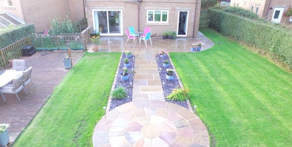 aerial view of inian stone patio garden burnley