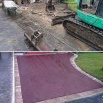 red tarmac driveway before and after