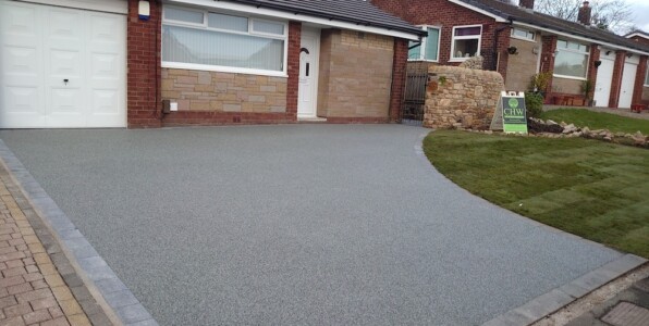 sloped resin driveway after